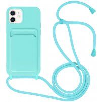 Silikonska maska sa konopcem i džepom za kartice za iPhone 11 - tirkizni