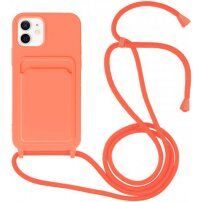 Silikonska maska sa konopcem i džepom za kartice za iPhone 11 - neonska narančasta