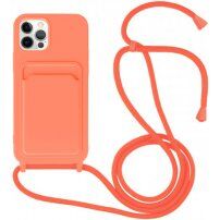 Silikonska maska sa konopcem i džepom za kartice za iPhone 11 Pro - neonska narančasta