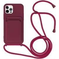 Silikonska maska sa konopcem i džepom za kartice za iPhone 11 Pro Max - boja vina