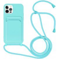 Silikonska maska sa konopcem i džepom za kartice za iPhone 11 Pro Max - tirkizni