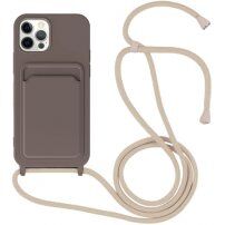 Silikonska maska sa konopcem i džepom za kartice za iPhone 11 Pro Max - tamnosmeđ