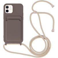 Silikonska maska sa konopcem i džepom za kartice za iPhone 12 / 12 Pro - tamnosmeđ