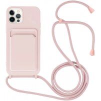 Silikonska maska sa konopcem i džepom za kartice za iPhone 12 Pro Max - ružičasti