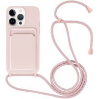 Silikonska maska sa konopcem i džepom za kartice za iPhone 13 Pro - ružičasti