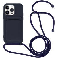 Silikonska maska sa konopcem i džepom za kartice za iPhone 13 Pro Max - tamno plavi