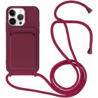 Silikonska maska sa konopcem i džepom za kartice za iPhone 13 Pro Max - boja vina