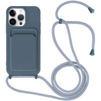 Silikonska maska sa konopcem i džepom za kartice za iPhone 13 Pro Max - plavi