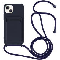 Silikonska maska sa konopcem i džepom za kartice za iPhone 14 - tamno plavi
