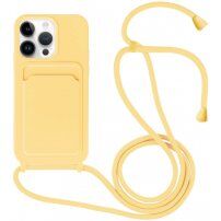 Silikonska maska sa konopcem i džepom za kartice za iPhone 14 Pro Max - žuti