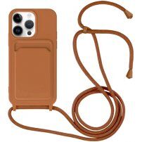 Silikonska maska sa konopcem i džepom za kartice za iPhone 14 Pro Max - smeđi