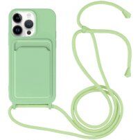 Silikonska maska sa konopcem i džepom za kartice za iPhone 14 Pro Max - zeleni