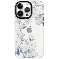 Svjetlucava prozirna maska sa uzorkom za iPhone 14 Pro Max - cvjetovi hibiskusa
