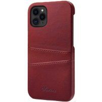 Kožna maska sa džepom za kartice za iPhone 12 Pro Max - crveni