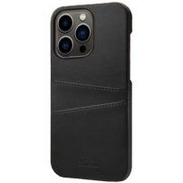 Kožna maska sa džepom za kartice za iPhone 13 Pro Max - crni