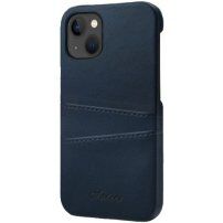 Kožna maska sa džepom za kartice za iPhone 14 Plus - plavi