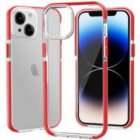 Prozirna maskica s šarenim okvirom od meke plastike za iPhone 14 Plus - crveni