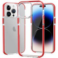 Prozirna maskica s šarenim okvirom od meke plastike za iPhone 14 Pro - crveni