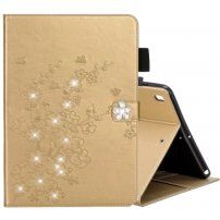 Flip futrola cvijet i bijeli kristali za iPad 10,2" (2019-2021) / Air 3 (2019) / Pro 10,5" - zlatno
