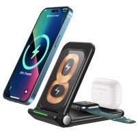 3u1 multifunkcijski bežični složivi stalak za iPhone / Apple Watch / Airpods - crni