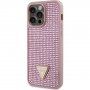 Guess Rhinestones Triangle Metal Logo maska sa kamenčićima za iPhone 14 Pro Max - ružičasti