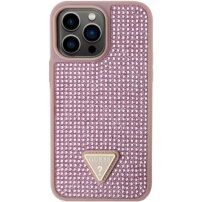 Guess Rhinestones Triangle Metal Logo maska sa kamenčićima za iPhone 14 Pro Max - ružičasti