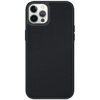 Kožna maska sa metaliziranim okvirom za iPhone 12 Pro Max - crni