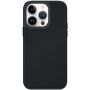 Kožna maska sa metaliziranim okvirom za iPhone 13 Pro Max - crni