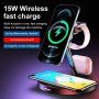 3u1 magnetni stalak za punjenje sa noćnim svjetlom za iPhone / Apple Watch / Airpods - bijeli