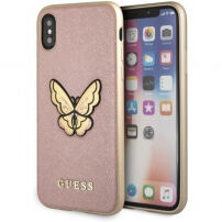 Guess Saffiano Butterfly maskica za iPhone X - ružičasta zlatna