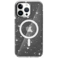 Prozirna maska sa MagSafe i šljokicama za iPhone 15 Pro - sivi