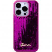 Guess Sequin Script Logo maska sa šljokicama za iPhone 15 Pro - fuksija