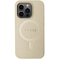 Guess Saffiano maska sa MagSafe za iPhone 15 Pro Max - zlatni