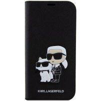 Karl Lagerfeld Saffiano Karl and Choupette NFT flip futrola za iPhone 15 Pro - crno