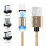 FLOVEME Round magnetski kabel s USB-C / Micro USB / Lightning za iPhone / iPad / iPod / AirPods - 1m - zlatna
