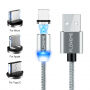 FLOVEME Round magnetski kabel USB-A / USB-C / Micro USB / Lightning za iPhone / iPad / iPod / AirPods - 1 m - srebrna