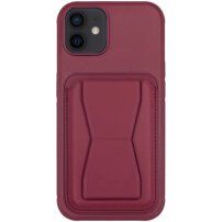 Kožna maska s džepom za kartice i preklopnim postoljem za iPhone 11 - boja vina