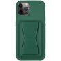 Kožna maska s džepom za kartice i preklopnim postoljem za iPhone 11 Pro - tamno zelena