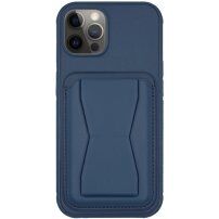 Kožna maska s džepom za kartice i preklopnim postoljem za iPhone 11 Pro - tamno plava