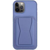 Kožna maska s džepom za kartice i preklopnim postoljem za iPhone 11 Pro Max - ljubičasta