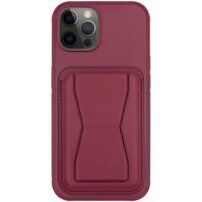 Kožna maska s džepom za kartice i preklopnim postoljem za iPhone 12 Pro Max - boja vina
