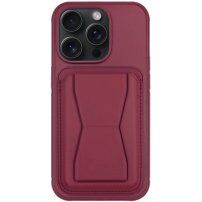 Kožna maska s džepom za kartice i preklopnim postoljem za iPhone 13 Pro Max - boja vina