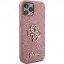 Guess Fixed Glitter 4G Metal Logo svjetlucava maska za iPhone 12 / 12 Pro - ružičasta