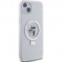 Karl Lagerfeld Ringstand Karl and Choupette maska s preklopnim postoljem i MagSafe za iPhone 15 Plus - prozirna