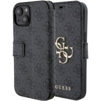 Preklopna futrola Guess 4G Metal Logo za iPhone 15 - siva