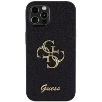 Guess Fixed Glitter 4G Metal Logo svjetlucava maska za iPhone 12 / 12 Pro - crna