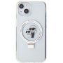 Karl Lagerfeld Ringstand Karl and Choupette maska s preklopnim postoljem i MagSafe za iPhone 15 Plus - prozirna