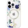 Cvjetna mat prozirna maska s MagSafe za iPhone 15 Pro - plava