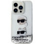 Karl Lagerfeld Liquid Glitter Karl and Choupette Head maska za iPhone 15 Pro Max - srebrna