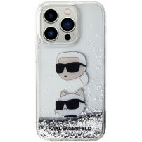Karl Lagerfeld Liquid Glitter Karl and Choupette Head maska za iPhone 15 Pro Max - srebrna